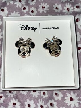BaubleBar Disney Minnie Mouse Crystal Bow Stud Earrings - Black & Gold